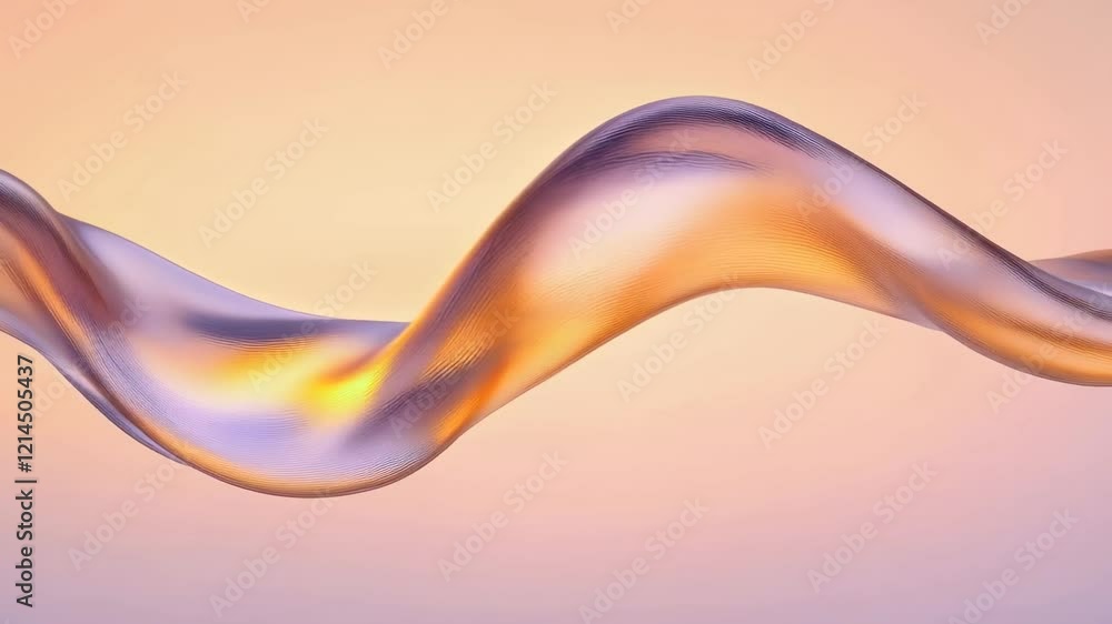Poster Smooth, elegant, and iridescent fluid form creating a dynamic and visually captivating abstract composition against a soft gradient backdrop