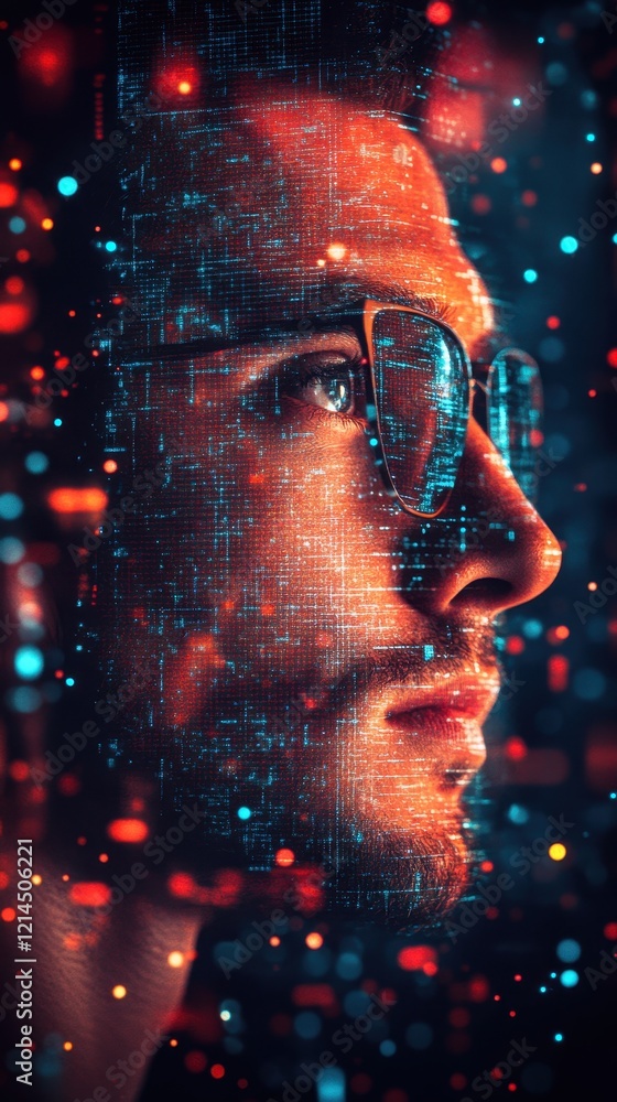 Aufkleber man with glasses working on a laptop computer in a modern office setting during the day
