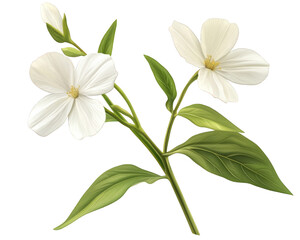 Fototapeta premium White flowers with green leaves, beautifully detailed and realistic, perfect for nature themed designs