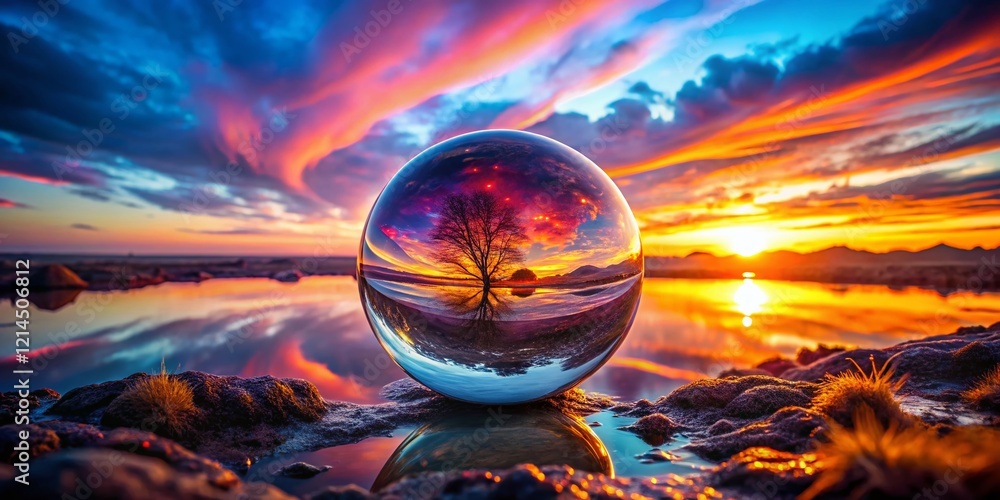 Poster mysterious floating orb in a magnetic field: abstract science stock photo