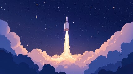 Fototapeta premium A soaring rocket against a starry sky, symbolizing innovation, ambition, and success.