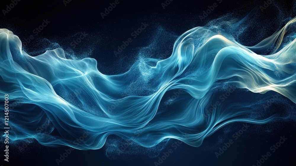 Poster blue and white smoke wave flowing in abstract background with gentle movement and texture