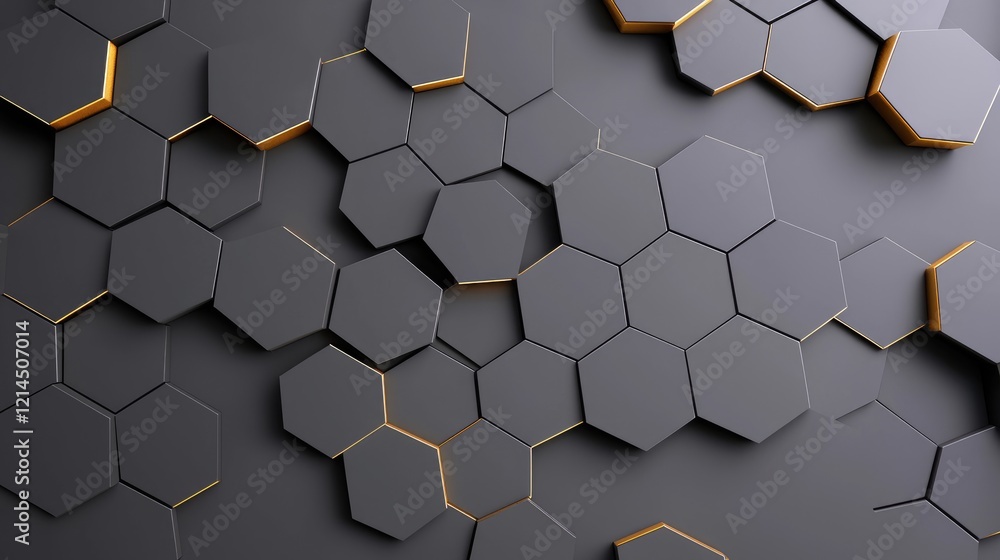 Poster abstract hexagonal dark gray gold pattern background