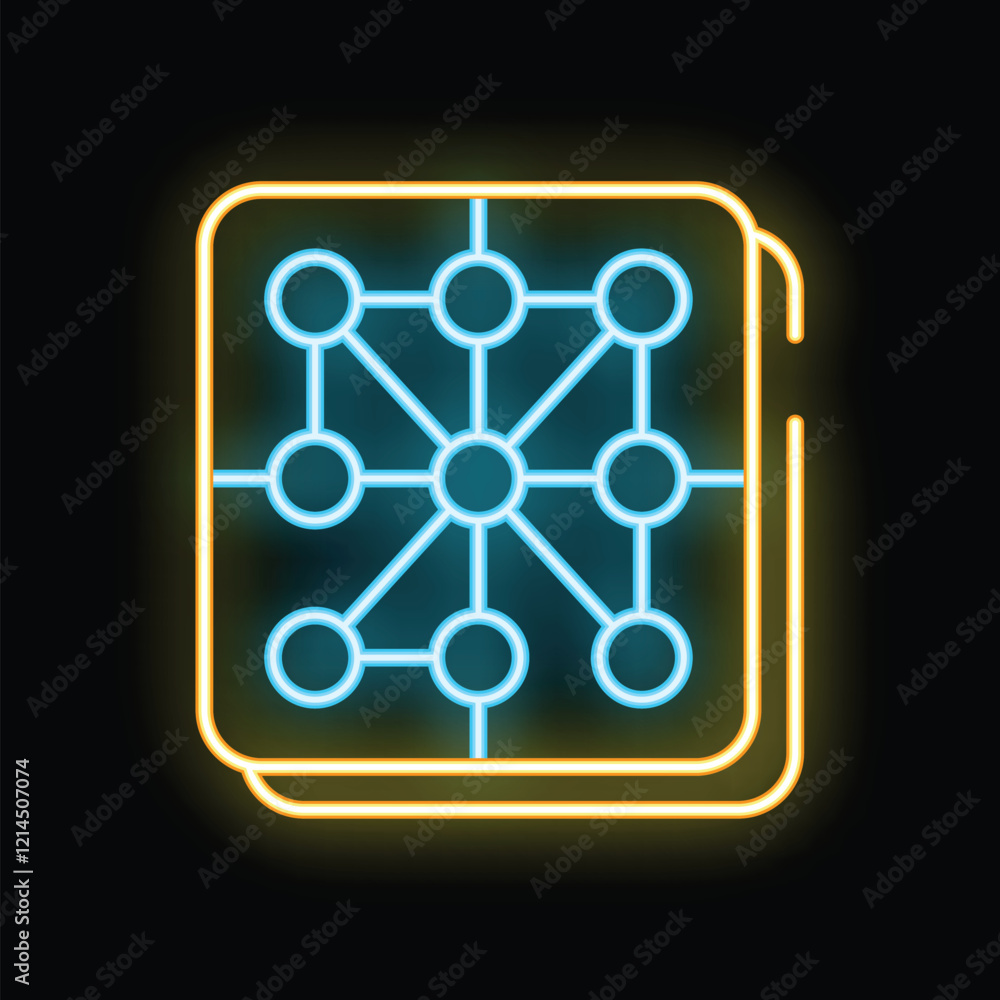 Poster glowing neon line neural network icon isolated on black background artificial intelligence technolog