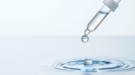 Close-up of a dropper releasing a droplet into water, creating ripples, symbolizing purity and scientific study.