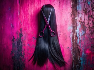 Mysterious Pink Urban Exploration: Long Black Hair & Scissors