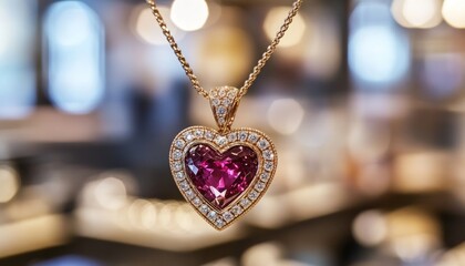 Elegant Pink Heart Pendant Necklace with Diamond Accents  A Stunning Piece of Jewelry