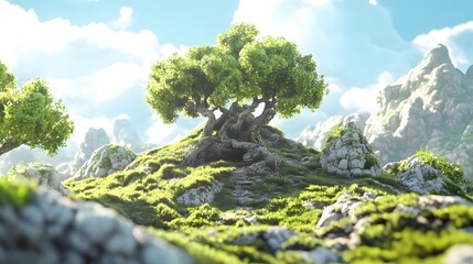 Majestic Mountain Tree Scenic Landscape with Lush Greenery