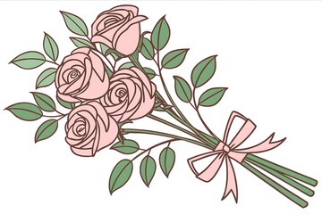 "Romantic bouquet of pink roses with green leaves, ideal for creating elegant designs for weddings, events, and special occasions."