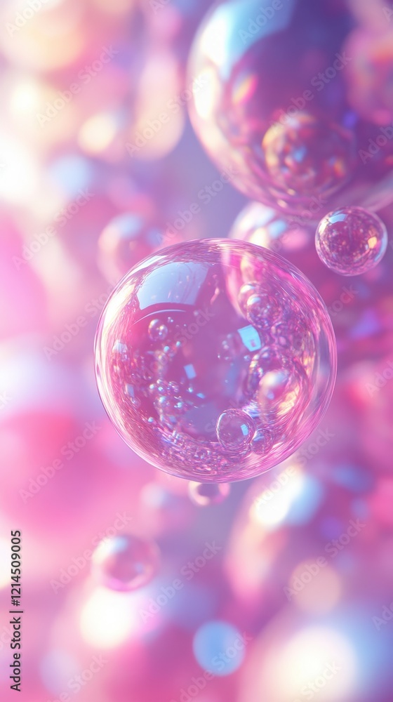 Aufkleber soap bubbles floating on a light pink background with soft focus and gentle reflections