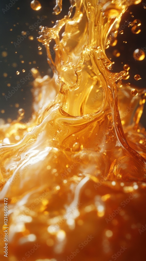 Aufkleber close up of colorful liquid in a transparent container with reflections and bubbles