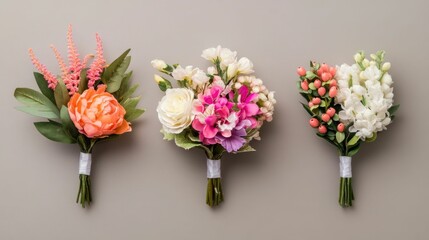 Fototapeta premium Floral accessories like ribbons bows and other embellishments added to hand tied bouquets for a creative artful and visually appealing touch The combination of fresh flowers greenery