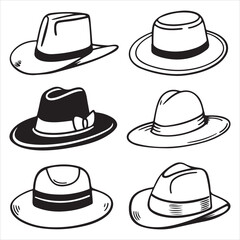 set of vector various fedora hat silhouettes