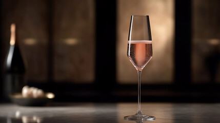 Elegant flute glass with sparkling pink prosecco