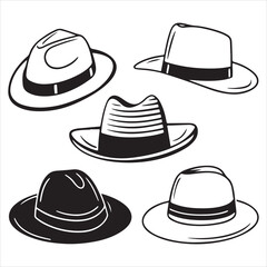 set of vector various fedora hat silhouettes
