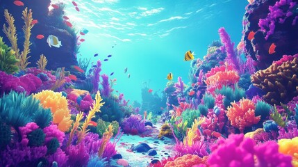 Naklejka premium Vibrant Underwater Paradise: A Colorful Coral Reef Ecosystem