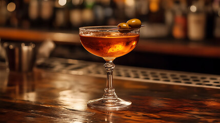 Elegant martini with an olive garnish
