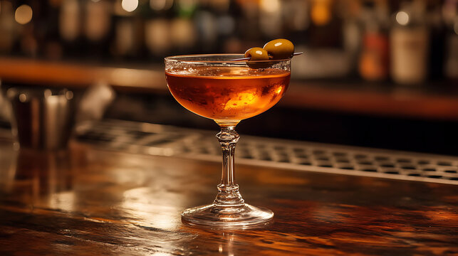 Elegant martini with an olive garnish