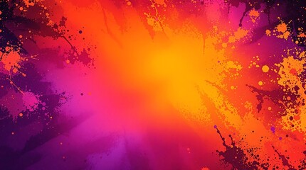 Vibrant Gradient Background with Fiery Orange to Deep Purple Transition and Dynamic Ink Splash Effects