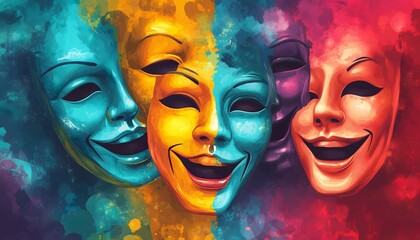 Obraz premium Abstract painted illustration of colorful drama masks
