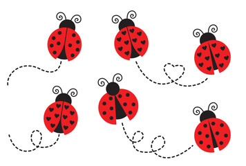 ladybug vector. Signs of the beginning of spring. Cute red insects isolated on white background.