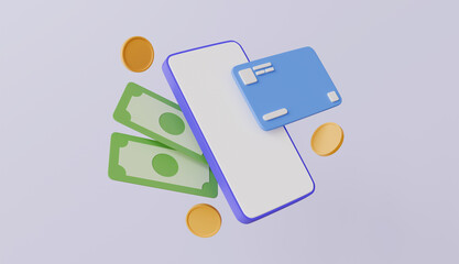 Cashback and money refund, Wallet, dollar bill and coin stack, online payment concept