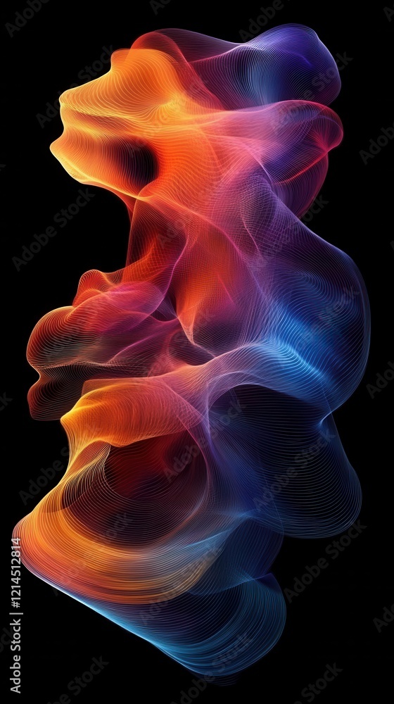 Poster colorful abstract geometric design on a black background with vibrant shapes and patterns