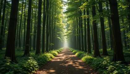 Obraz premium Serene Forest Path: A Mystical Walk Through Nature's Cathedral