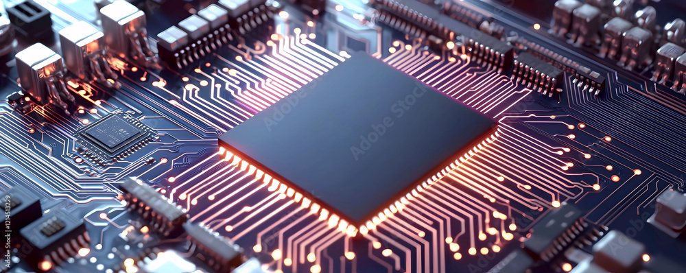 Poster intricate circuitry glows with vibrant energy, a mesmerizing display of technological prowess. the c