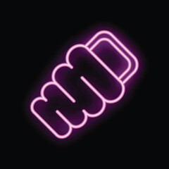 Purple neon sign showing an energy saving light bulb on black background