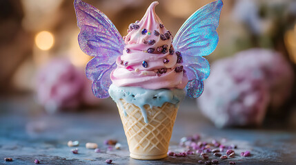 Fantasy ice cream with fairy wings