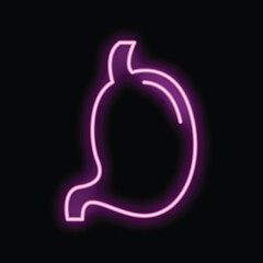 Neon stomach glowing in purple on a black background