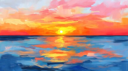 Obraz premium Vibrant Sunset Seascape Ocean Painting Abstract Art