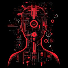 Obraz premium Abstract techno human head, futuristic design, graphic art, possible use as a t-shirt design