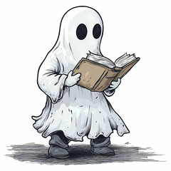 spooky ghost reading spectral book in whimsical style