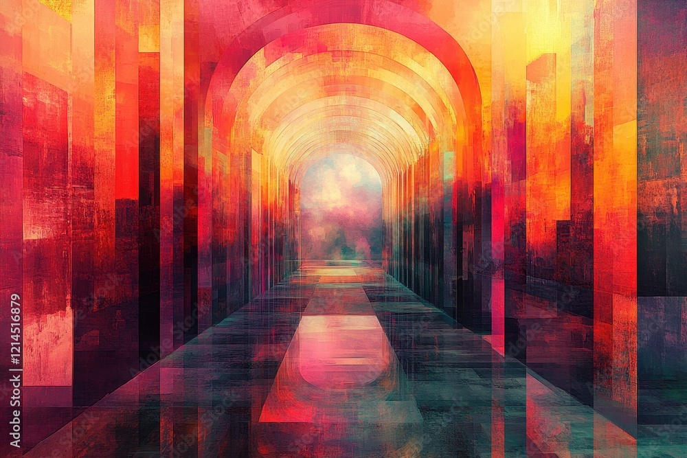 Aufkleber painting of a tunnel featuring a bright light at the end creating a sense of depth and perspective