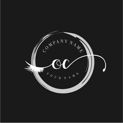 OC Elegant Circular Logo Design with Feather and Calligraphic Text