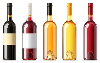 Wine bottle collection mockup on white background. Possible uses stock photo, website design