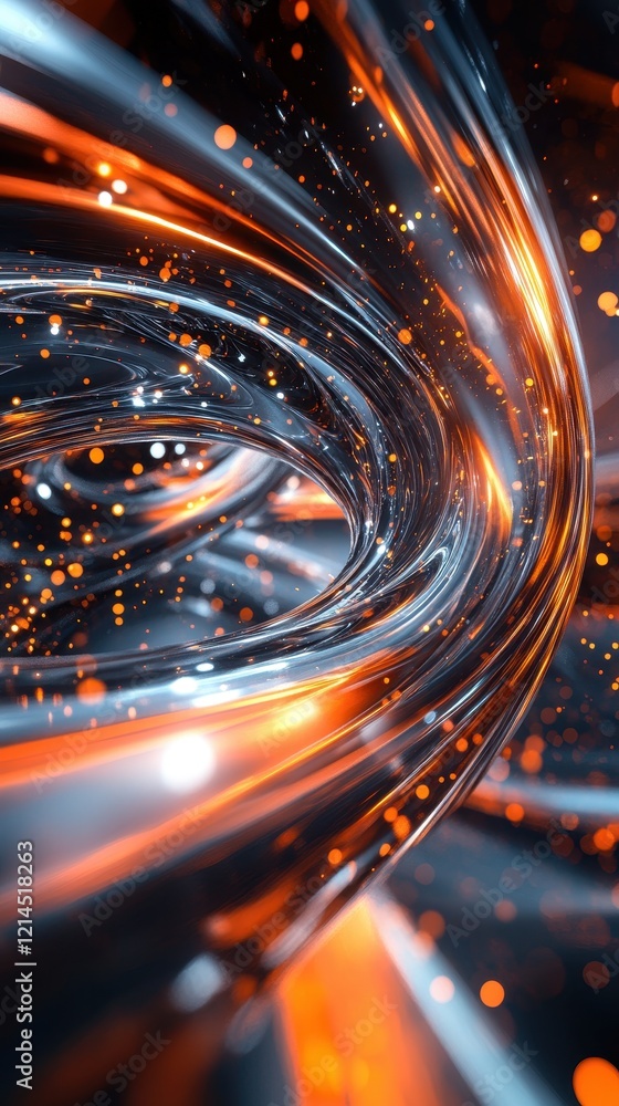 Poster black and orange abstract background featuring a spiral design with smooth gradients and textures