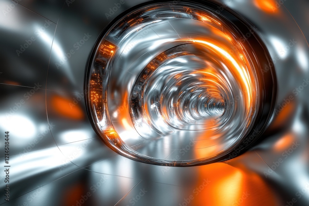 Poster close up of a shiny metallic object illuminated by bright light in a dark background