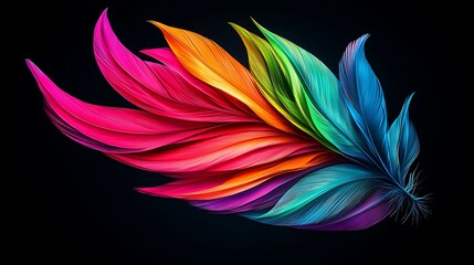 Fototapeta premium Rainbow feather, dark background, artistic design, website banner