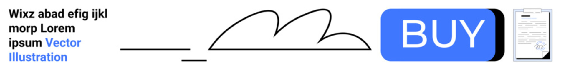 Blue BUY button to encourage purchases, cloud doodle for visual appeal, and placeholder text. Ideal for e-commerce, online shopping, call-to-action, web design, user engagement, sales promotion