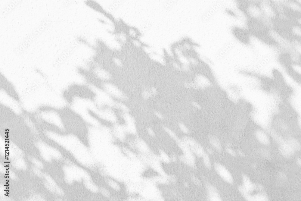 Wall mural realistic leaves shadow overlay effect. blurred leaf shadow and light effect on white textured wall.