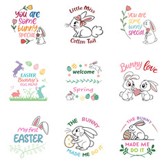 Fototapeta premium Collection of Cute Bunny Happy Easter Typography T-shirt Design for Sublimation