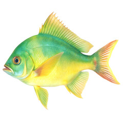 Vibrant Yellow and Green Fish, Aquatic Life, Underwater Beauty, Colorful Scales, Ocean Dweller, Tropical Fish, Marine Animal,  Sea Creature, Vivid Colors,  Stunning Fish