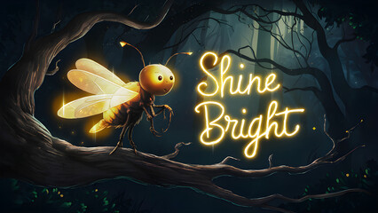 Firefly Sticker with Motivational Quote 'Shine Bright'