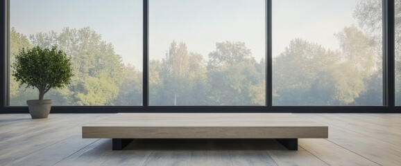 Minimalist interior with natural light and greenery in a modern space without distractions