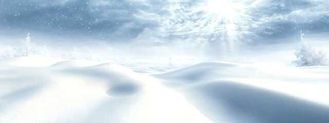 A serene winter landscape with vast snow-covered fields under a clear blue sky, featuring undisturbed nature, perfect for seasonal and outdoor themes.