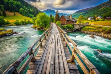 Norway's Majestic River & Ancient Bridge: A Documentary Photograph