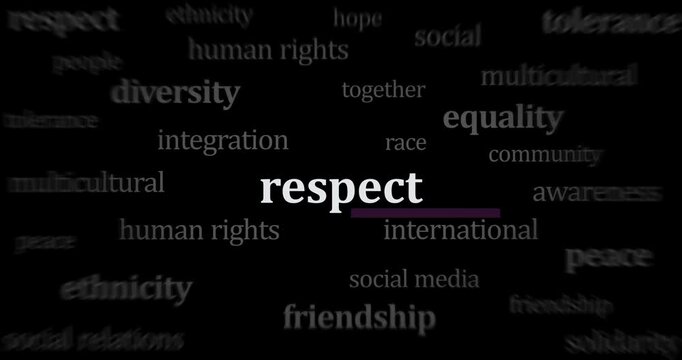 Respect tolerance and human rights headline news across international media seamless looped. Abstract concept news titles broadcast on screens loop. 